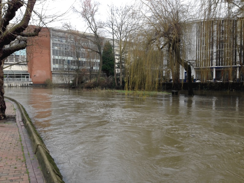 Guildford flooding Boxing day 2013 - River Way running past Debenhams