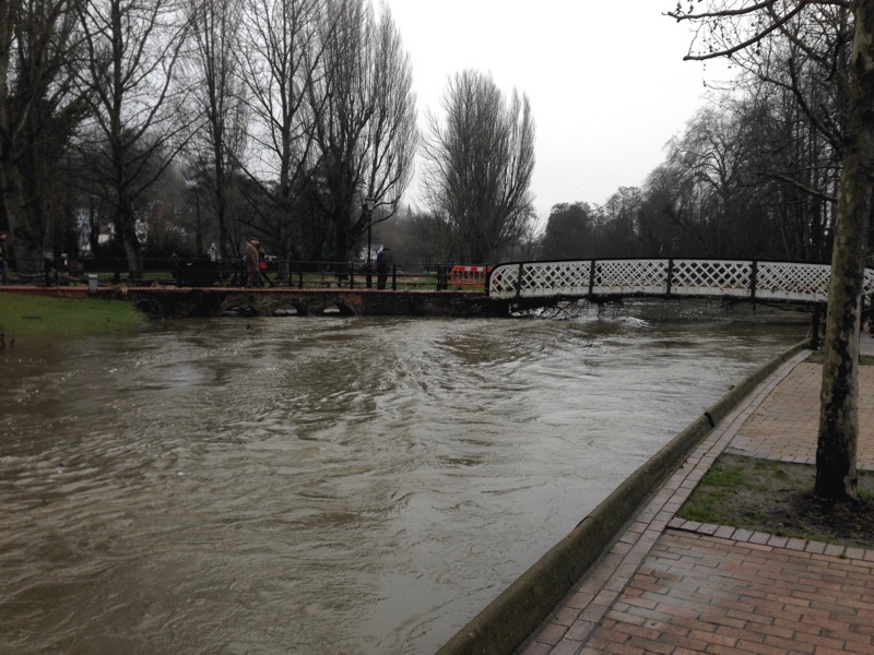 Guildford flooding Boxing day 2013 - Way flowing under bridges into town showing extent of flooding